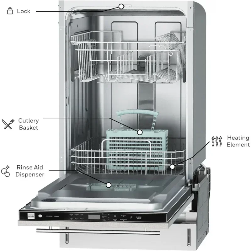 QWHoneywell 18 Inch Dishwasher with 8 Place settings,6 Washing Programs,Stainless Steel Tub,UL/Energy Star- Stainless Steel 2