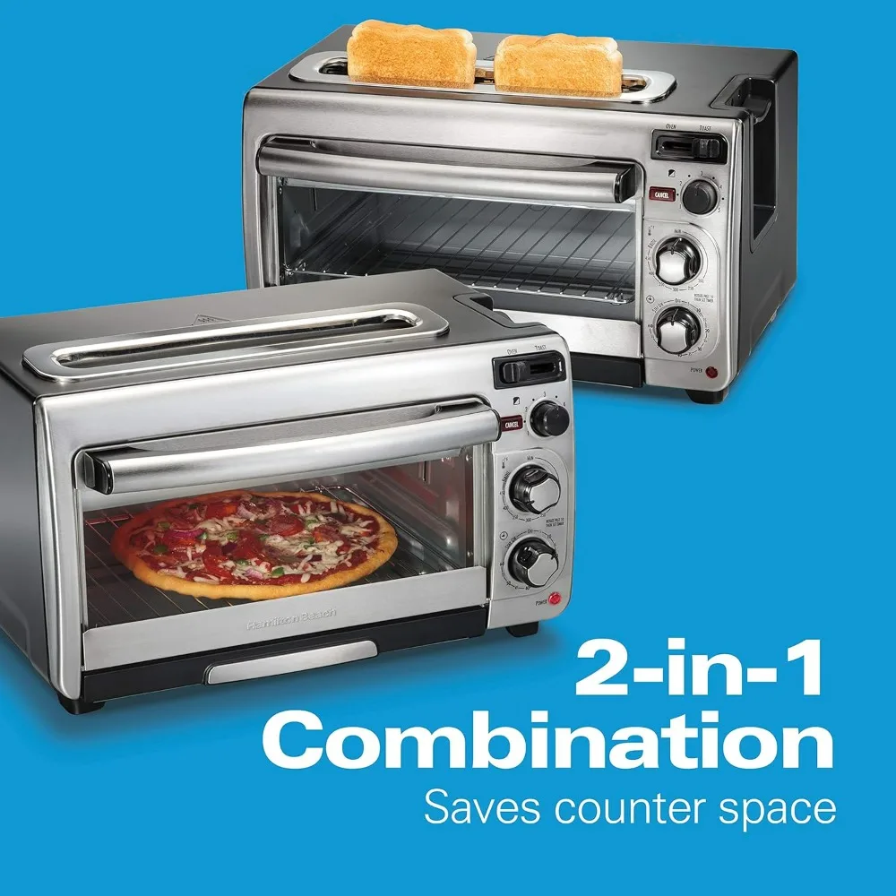 2-in-1 Countertop Toaster Oven and Long Slot 2 Slice Toaster 60 Minute Timer and Automatic Shut Off Shade Selector