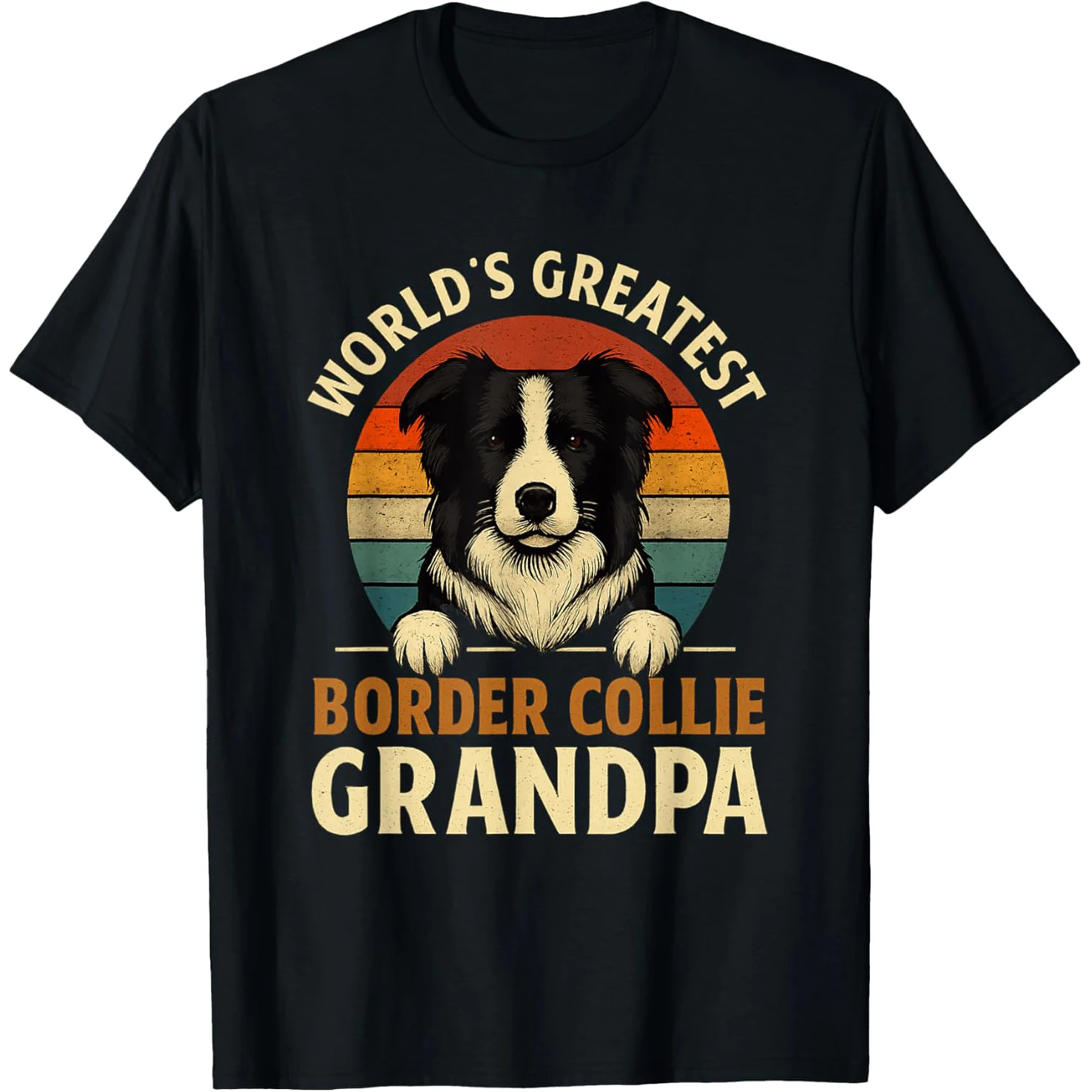 Border Collie Worlds Greatest Grandpa Retro Dog Lover Lustige Weihnachts-T-Shirts für Männer, Humor, Streetwear, kurzärmelig, lockere Kleidung