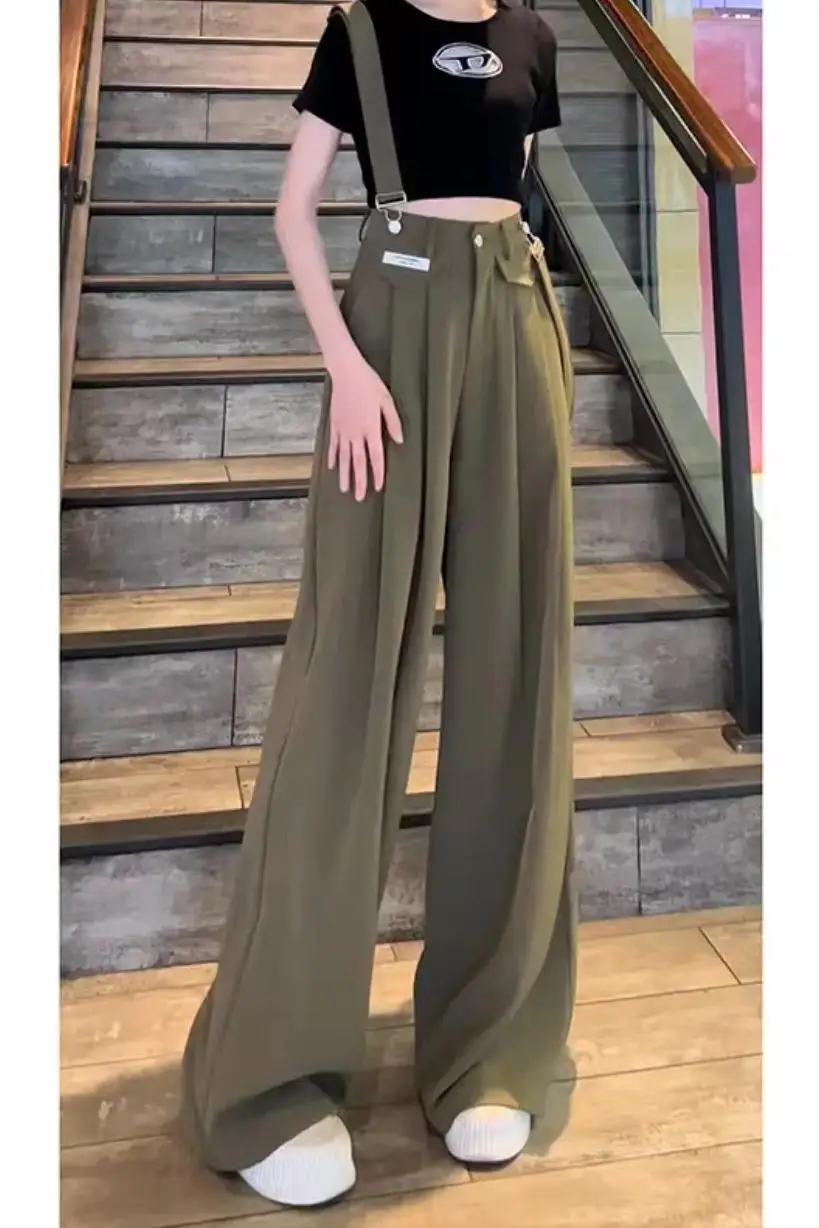 High waistband pants, wide leg pants, 2023 summer new loose fitting straight leg pants, casual pants, thin pants
