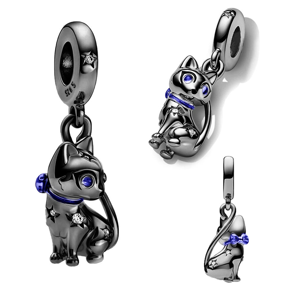 Pet Cat Charm Sparkling Dangle Charm Silver Plated Fit Pandora Charms Silver 925 Original Bracelet for Jewelry Making