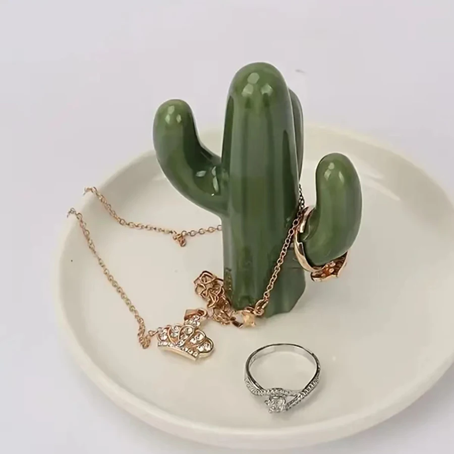 Ceramic Aloe Ring Holder Jewelry Plate Display Stand Creative Dresser Storage Tray