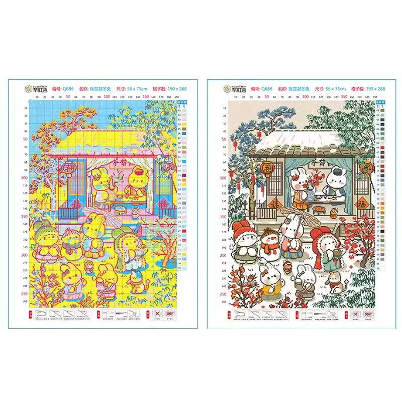 Winter Snow Rabbits Needlework DIY 11CT Cross Stitch Set Full Embroidery Kit Printed Cross-stitch Gift Home Wall Decor