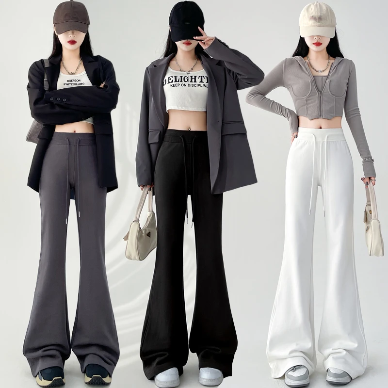 

Flare Pants Korean Style Women Slim High Waist Solid Boot cut Pants Fashion Casual Streetwear Skinny Sporty Trousers