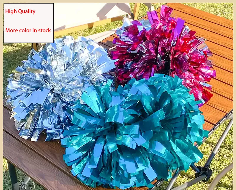 Hot Sale Sparkly Metallic Cheer Pom Poms Top Quality Teal Gold Silver Turquoise Baton Handle Team Spirit Sports Cheerleading Pom