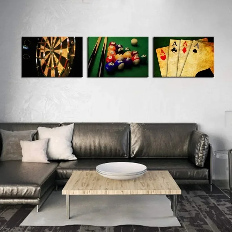 Vintage Wall Art for Living Room Retro Poker Darts Billiards Pictures Wall Art Print Leisure Sport Painting for Game Room