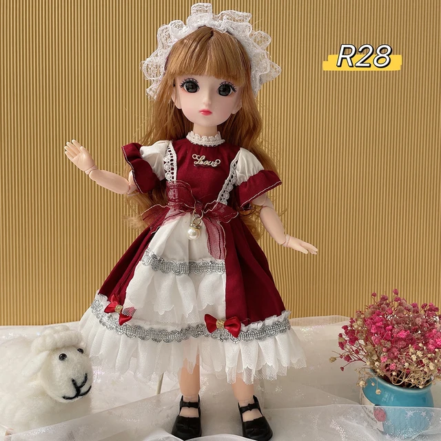 Full Set 1/6 Doll 30cm Anime Bjd Reborn Kawaii Girls Dress Up DIY Toys 23 Joint Movable Body With Clothes Skirt Hat Headdress - R-28, 30 cm