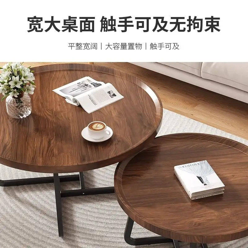 طاولة قهوة دائرية عصرية من الخشب والمعدن لغرفة الم...