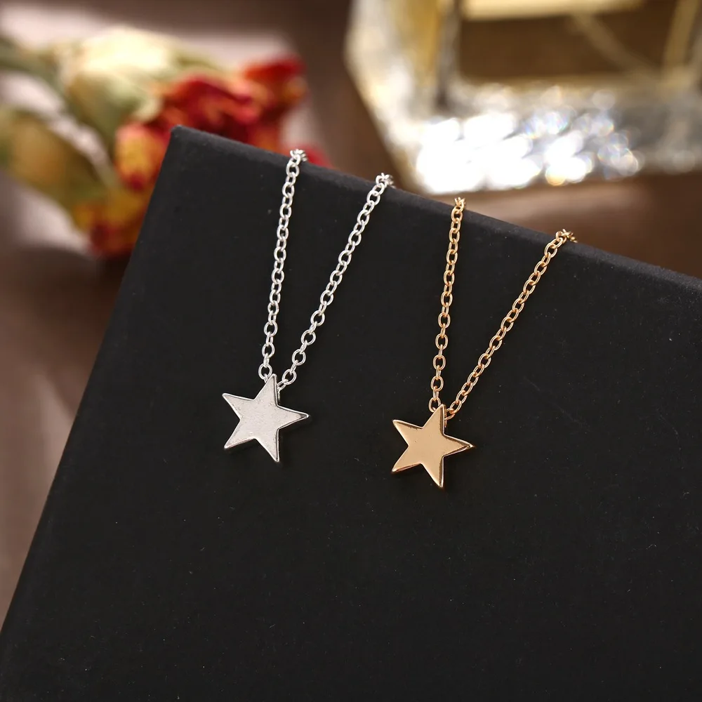 Nuovo modo semplice collana con ciondolo a forma di stella color argento da donna gioielli geometrici regalo per feste di nozze collari corti femminile_voghion.com