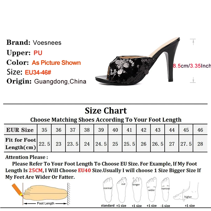 Glitter Slippers New Women Thin High Heels Summer Everyday Home Slip On Female Shoes Elegant Lady Sequined Sandals 34-46