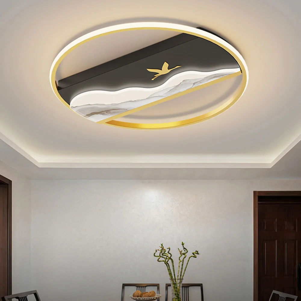 

Nordic Round Chandelier NewChinese-Style Ceiling Lamp Bedroom Living Room Dining Room Lighting Golden Halo Ceiling Lamp Lighting