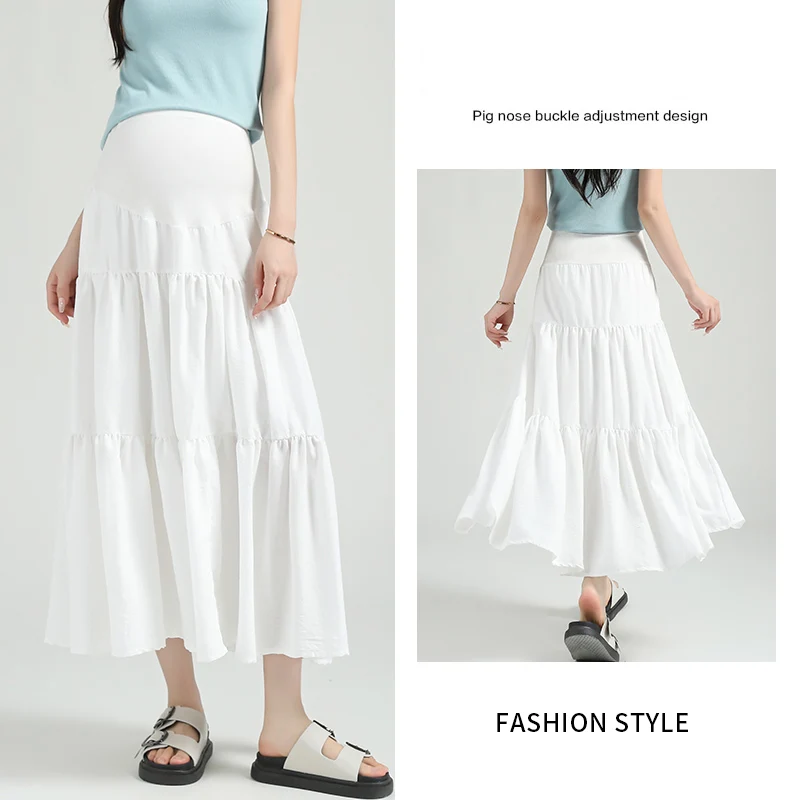 Maternity Summer Long Skirt Ruffles Sweet Pregnancy Cake Skirt Patchwork High Waist Pregnant Woman Ball Gown Skirts Korean Style