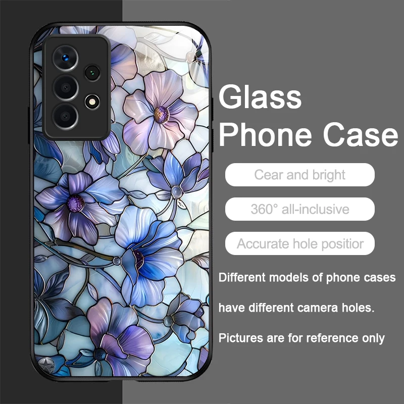 Luxury Flower Marble Texture Tempered Glass Phone Case, Hard Cover