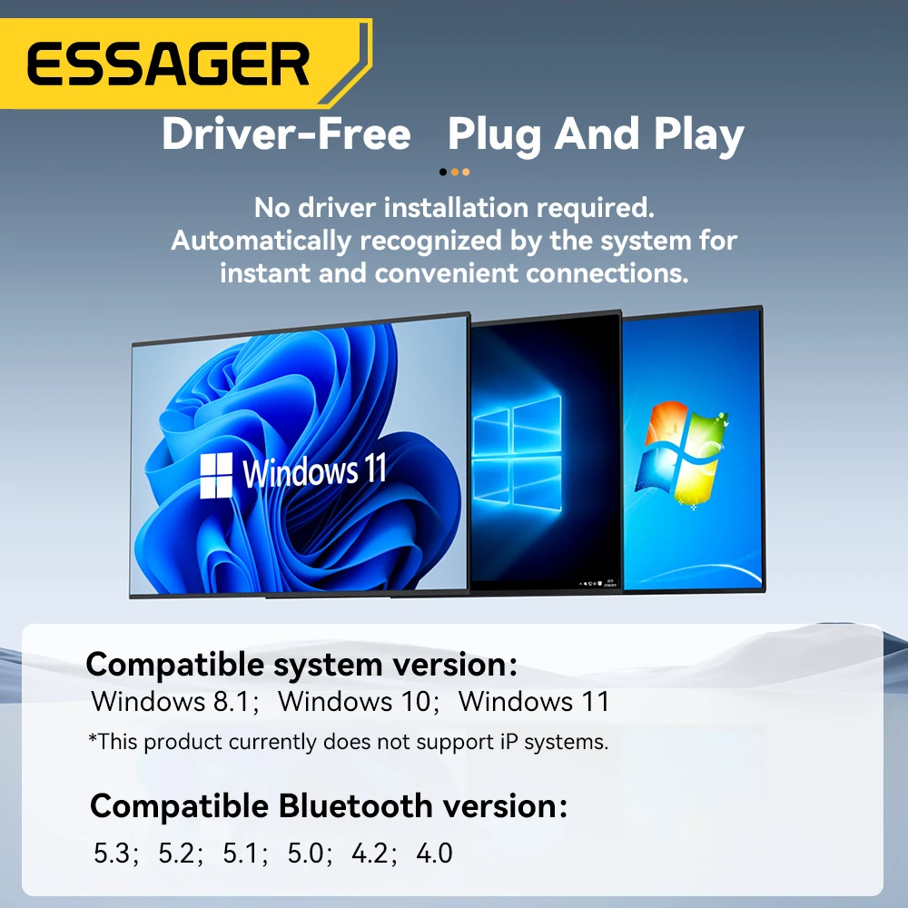 Essager USB Bluetooth 5.4 5.3 Dongle Adapter for PC Bluetooth Receiver & Transmitter for Bluetooth Keyboard/Mouse Drive free 20M