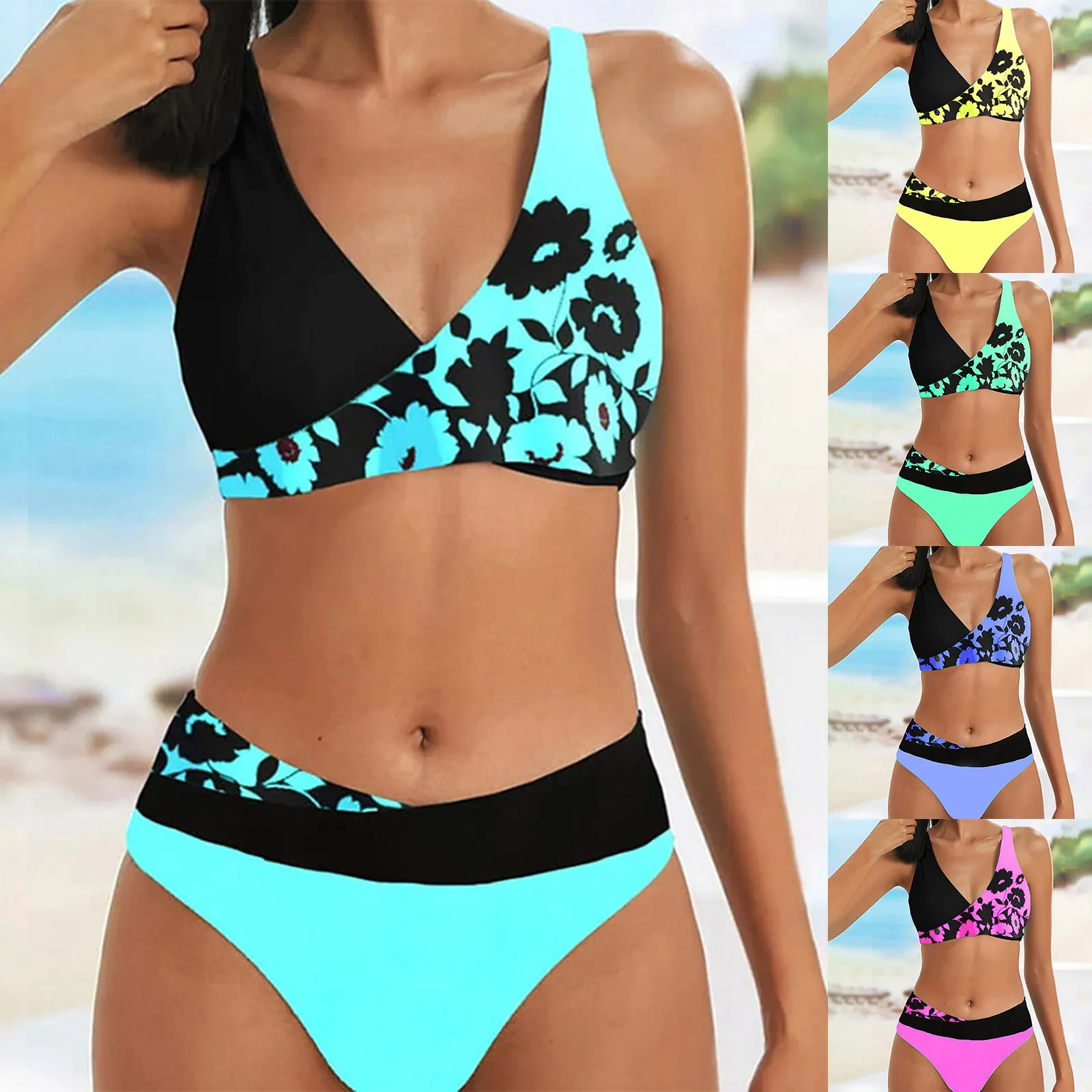 Sexy Biquinis Backless Women's Print High Waisted Tankini Two Pieces vacation High Waist Bikinis Biquinis pool