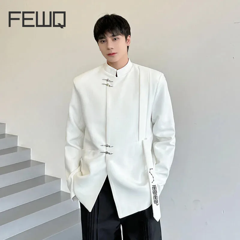 

FEWQ Male Blazer New Suit Jacket Stand Collar Embroidered Letter Ribbon Chinese Style 2024 Spring Single Breasted 9C5160