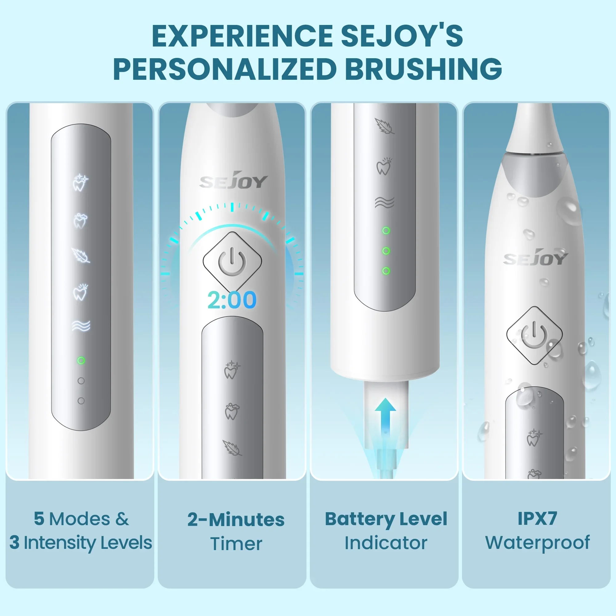 Sejoy Sonic Electric Toothbrush For Adults Tooth Deep Clean 10 Brush Heads Travel Case Built in Smart Timer Sonic Toothbrush 3