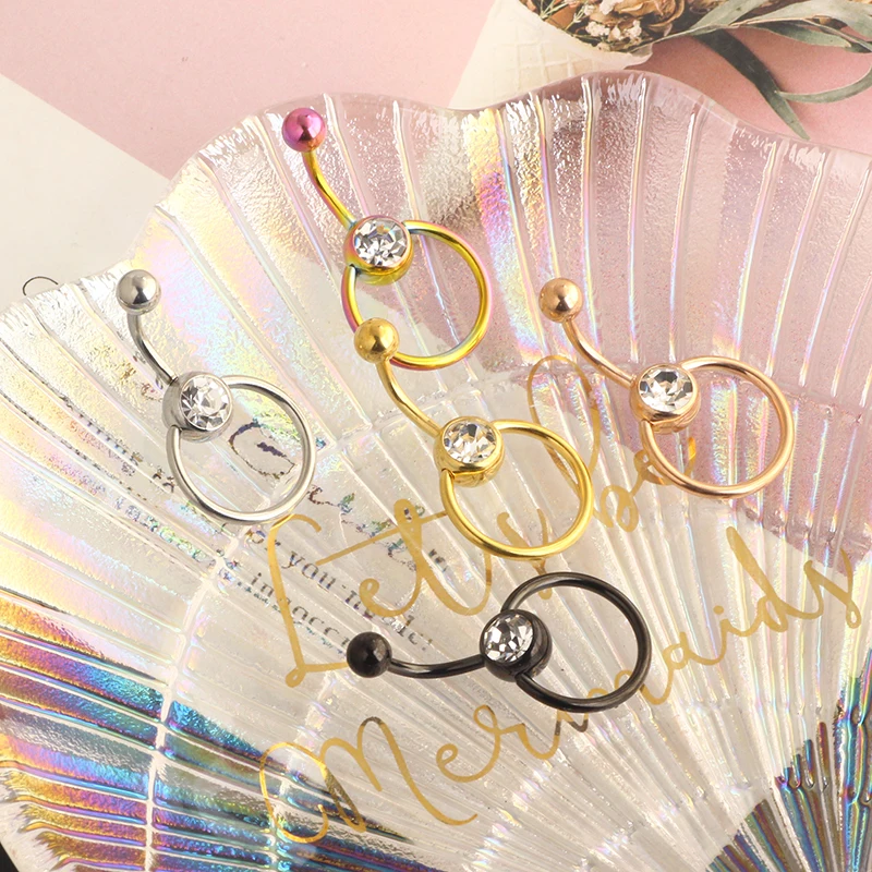 Hoop belly button piercing Screw Belly Ring Curved Banana Navel Bell Button Ring 14G Body Piercing Jewelry