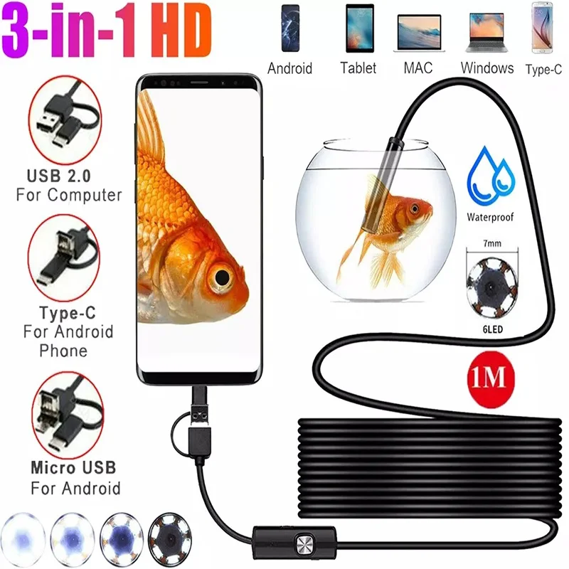 720P HD 8 Adjustable LED Lights, Auto Repair Industrial Endoscope, Micro Inspection Video Camera Snake Borescope Tube 1