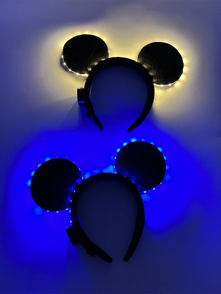 Hair accessories hair headband cartoon LED mouse ears headband for boys and girls birthday party black headwear costume cosplay decoration flashing hairband