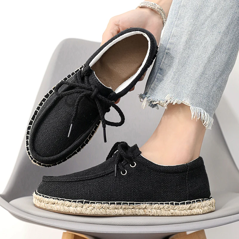 Men Casual Shoes Fashion Breathable Canvas Shoes Classic Man Walking Flax Flat Outdoor Comfortable Soft Light Men's Sneakers