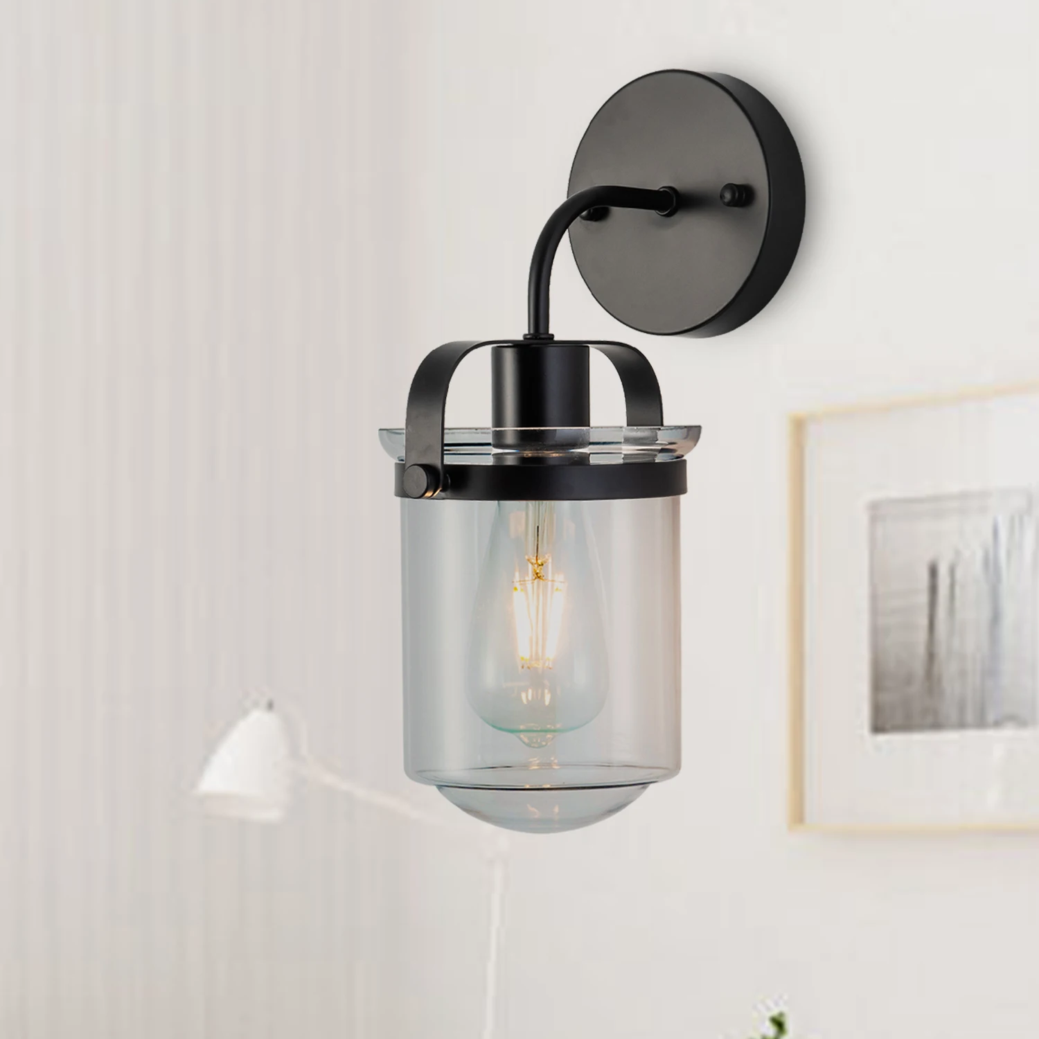 1-Light ll Lamp with Clear Glass Shade，Modern ll Sconce， Industrial Indoor Light Fixture for Bathroom Living Room Bedroom