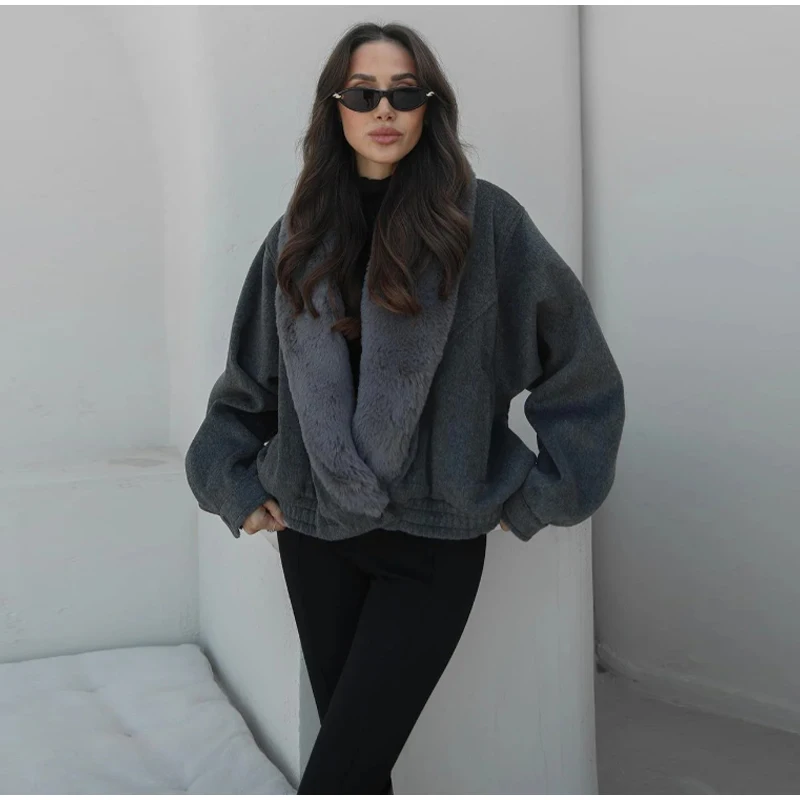 Damen-Mäntel aus Kunstfell, Vintage-Stil, Revers, Puffer, verdickt, volle Ärmel, Pelzjacken für Damen, 2022, modischer Damen-Wintermantel, Oberbekleidung – Detail 8