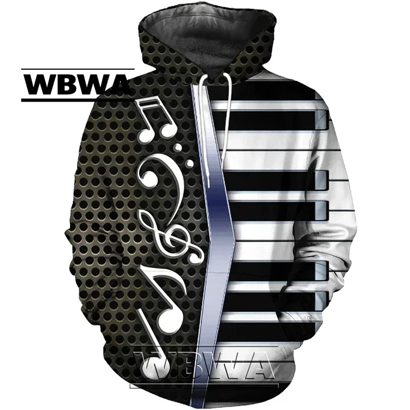 WBWA Fashion Novelty Streetwear Hoodie Men Pullover Shirts Musical Note 3D Print Hooded Sweatshirt Piano Harajuku Long Sleeve 2