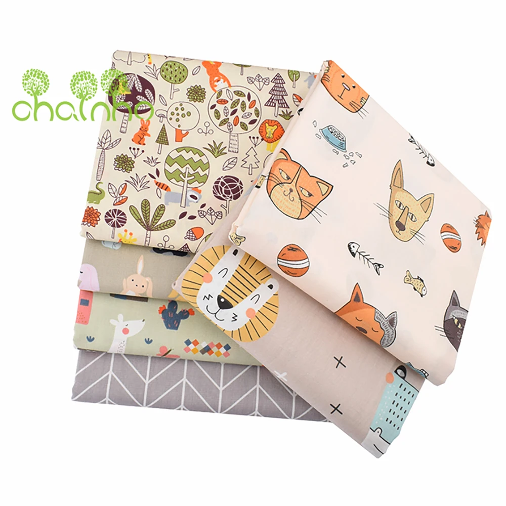 Chainho,Printed Twill Cotton Fabric,Patchwork Cloth,DIY Sewing & Quilting Material,Happy Animals Series,6 Designs,4 Sizes,CC071