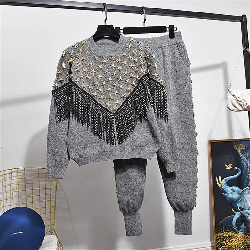 black-gray-knitted-tracksuits-women-two-piece-outfits-2pc-beading-tassels-long-sleeve-pullover-sweater-pencil-pants-set-female