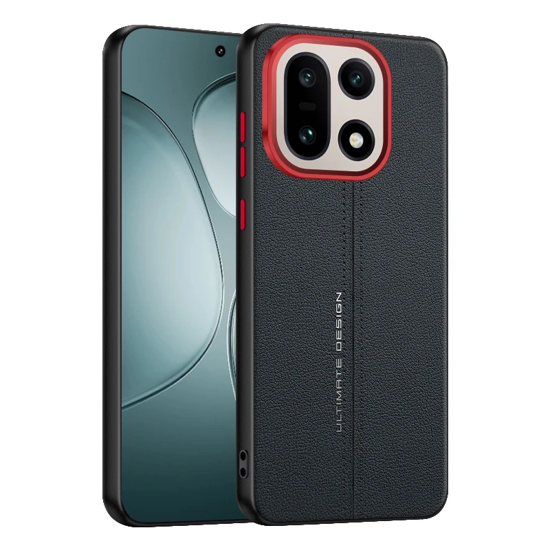 Luxury Leather Frosted Shockproof Bumper Case with Metal Lens Frame