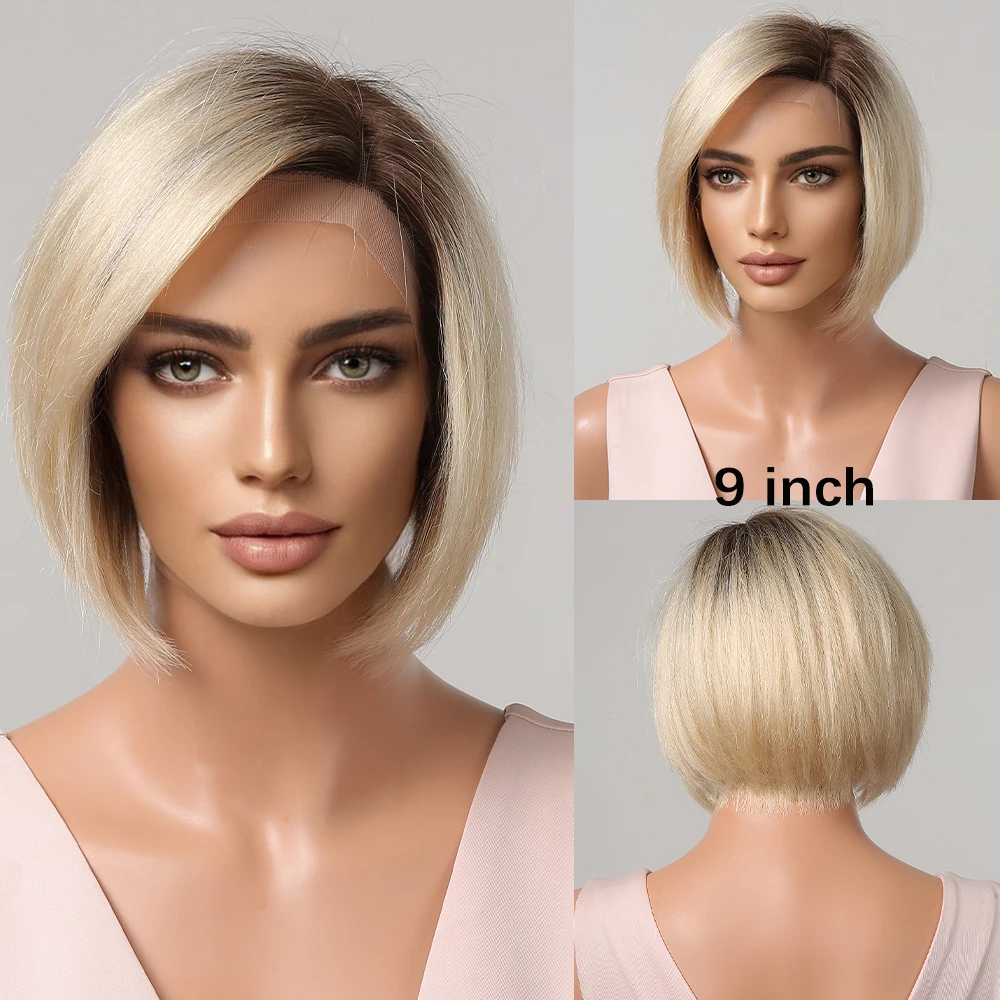 Human Hair Wig Short Bob Blonde Lace Front Human Hair Wigs For Women Straight Remy Human Hair HD Transparent Lace Frontal Wig Natural Daily Wig
