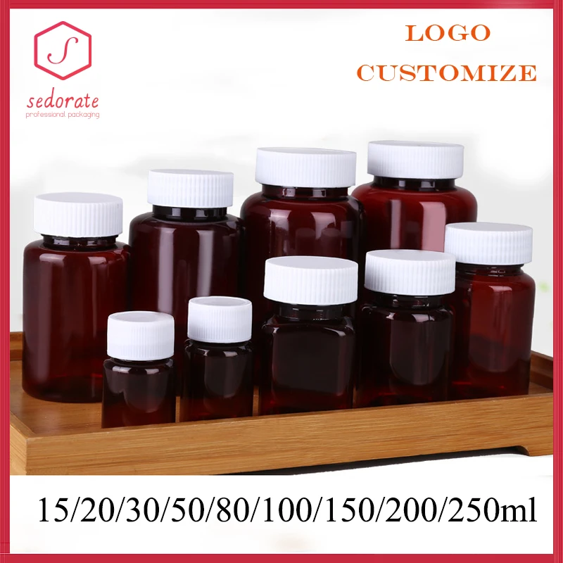 10/20/50/100pcs 15/20/30/50/60ml Lucifuge 앰버 PET 병 의료 알약 리필 병 빈 플라스틱 용기 메이크업 300m..