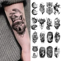 10pcs Waterproof Temporary Tattoo Sticker Dark Wolf Lion Tiger Eagle Snake Deer Skeleton Scorpion Body Art Arm Tattoo Women Men 1