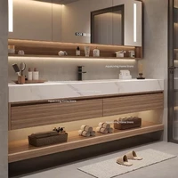 Luxury Rock Plate Bathroom Cabinets Intelligent Mirror Household Wash Up Bathroom Cabinets Open Washbasin Furniture Gabinetti JT 6