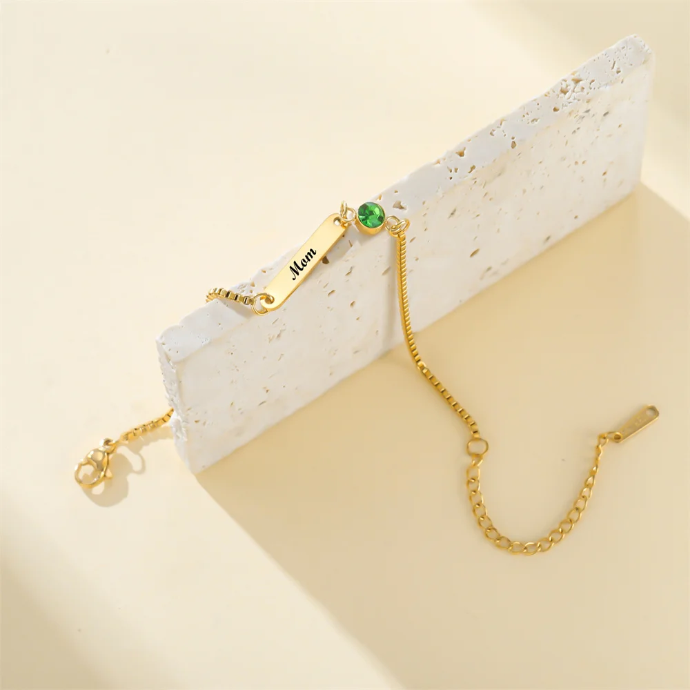 Personalised Engraved Name Bracelet Stainless Steel Bar Jewellery_voghion.com