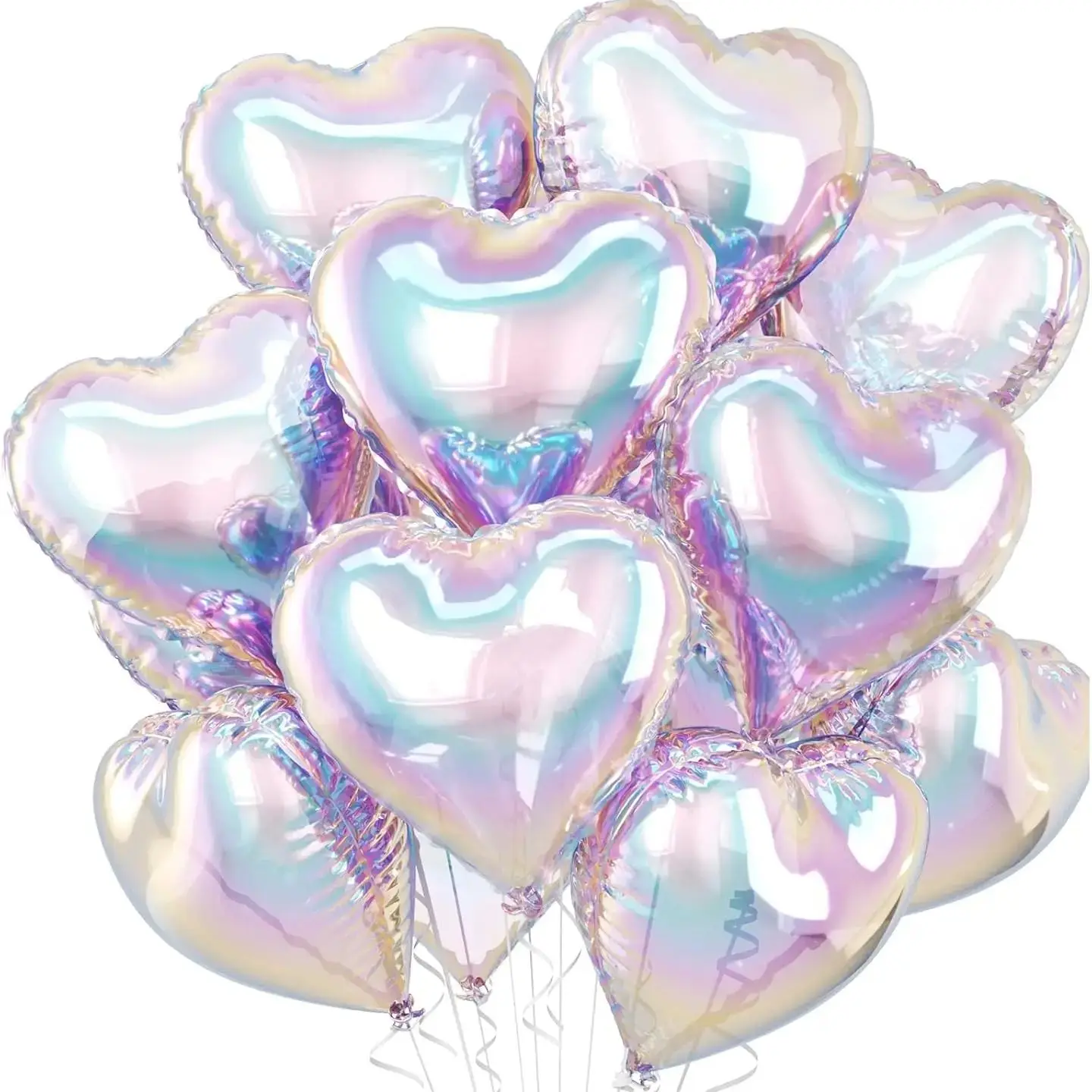 10 Stück Schillernde Herzballons Transparente Regenbogen-Herzförmige Ballons 18 Zoll Farbverlauf Klare Folienballons Partydekoration – Detail 4