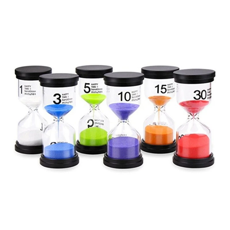 Ampulheta Relógio de areia de 6 cores definido 1min/3mins/5mins/10mins/15mins/30mins