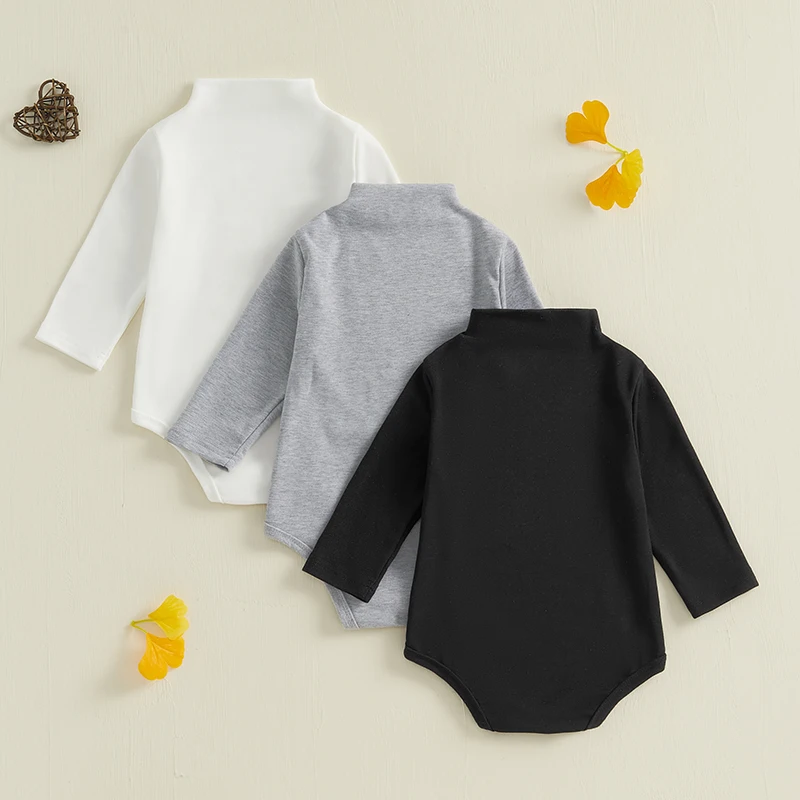 Autumn Baby Boys 3-Pack Romper Shirts Cotton Long Sleeve Turtleneck Solid Bodysuit Jumpsuit 0-18 Months 2