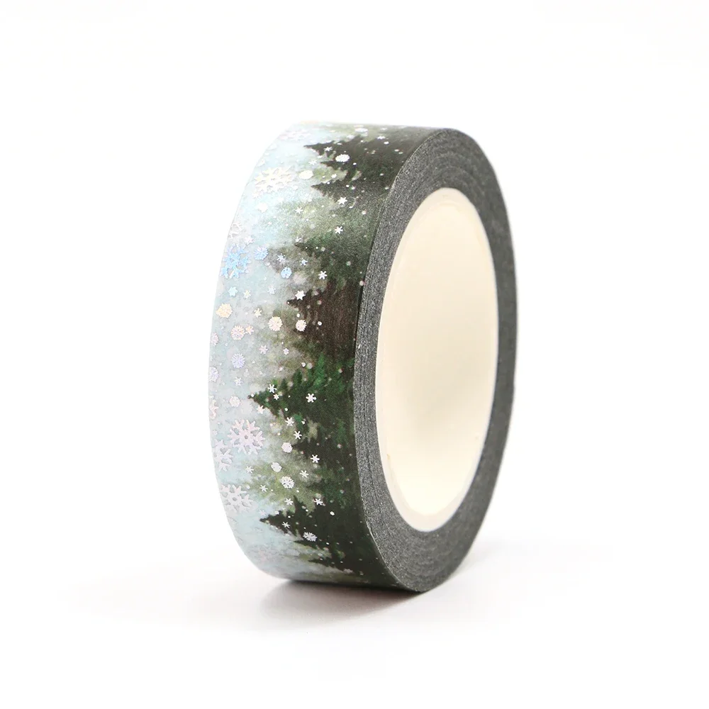 2025 NEW 1PC 10M Decor Silver Foil Forest Snowing Christmas Trees Washi Tapes Journaling Adhesive Masking Tape Cute Papeleria 4