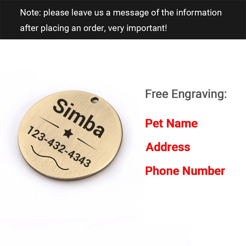 Personalized Address Tags Dogs Cats Pet Id Anti-lost Nameplate Free Engraved Custom Dog Collar Name Tag