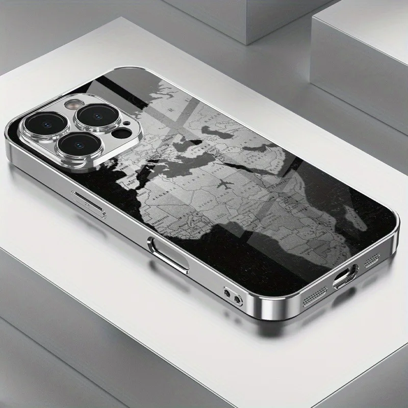 Sleek Glass Electroplated World Map Design Phone Case