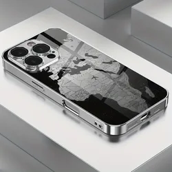 Sleek Glass Electroplated World Map Design Phone Case - iPhone 15 Plus (1)