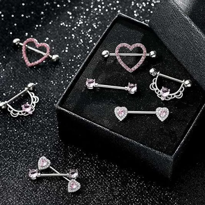 Nipple Piercing Jewelry Set Heart Crystal Nipple Rings Bulk Shiny Butterfly Barbell Dangle Piercing Pezon