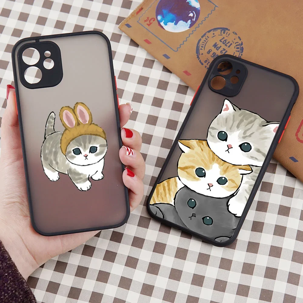 Adorable Cartoon Cat Shockproof Matte Phone Case - Durable and Stylish Cover