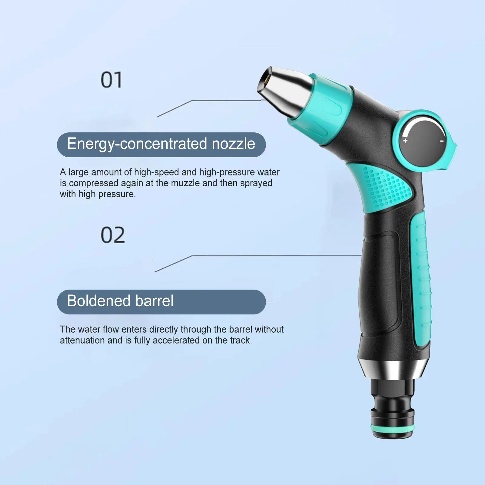 고압 정원 호스 노즐 녹 방지 조절식 분무기 다기능 물총 (차도, 파티오, 데크, 잔디밭 청소용)