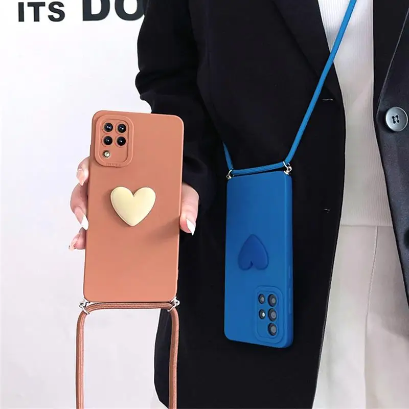 Love Heart Crossbody Lanyard Silicone Phone Case with Cord