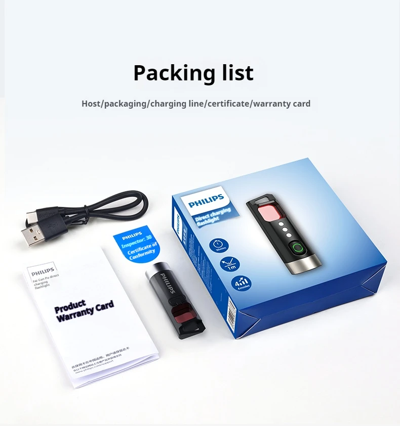 Philips new SFL1121P Portable rechargeable led lamp EDC flashlight can be used for camera inspection self defense