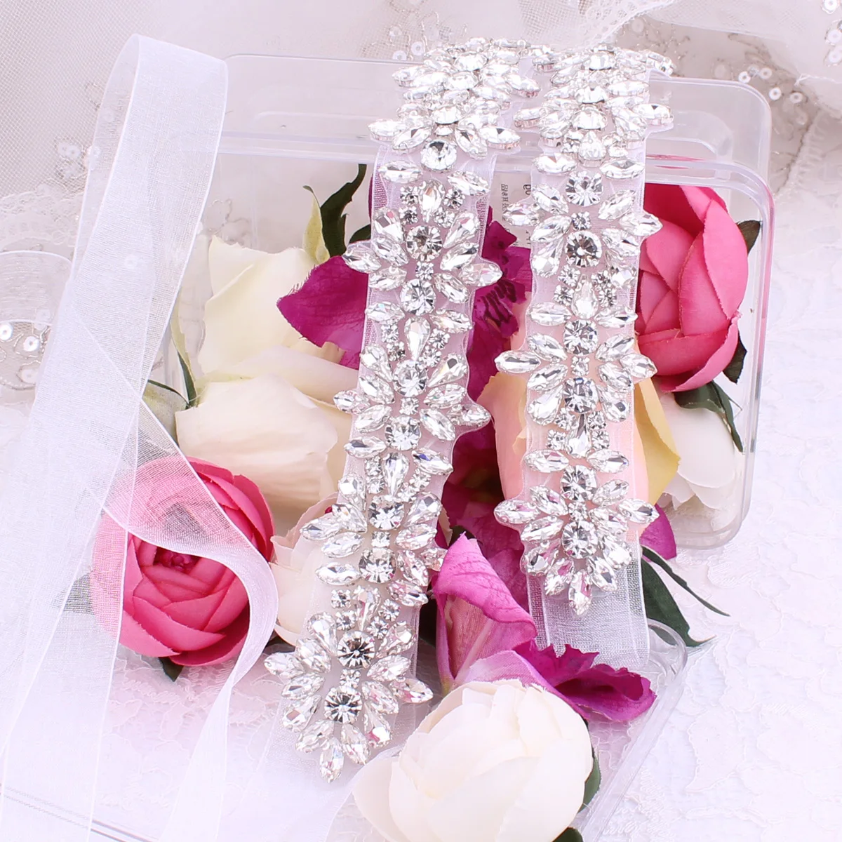 Crystal Bridal Belt with Ribbons Handmade Silver Wedding Belt for Evening Dresses