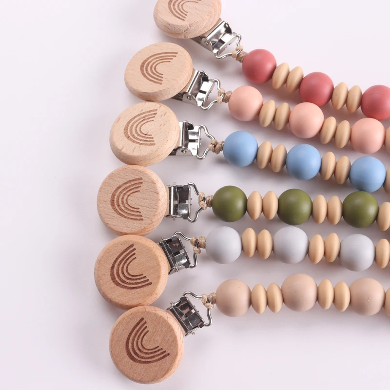 Daisy Flower Baby Pacifier Clips Babies Soothing Beech Silicone Anti Drop Pacifier Chain